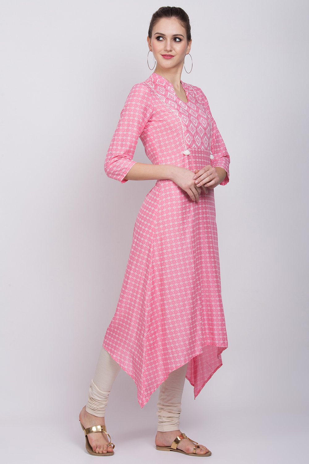 Pink Viscose A-Line Kurta image number 3