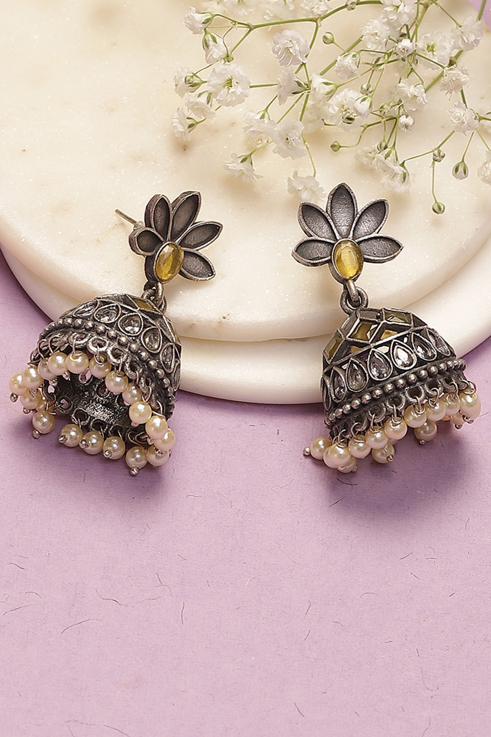 Yellow Alloy Earrings image number 0