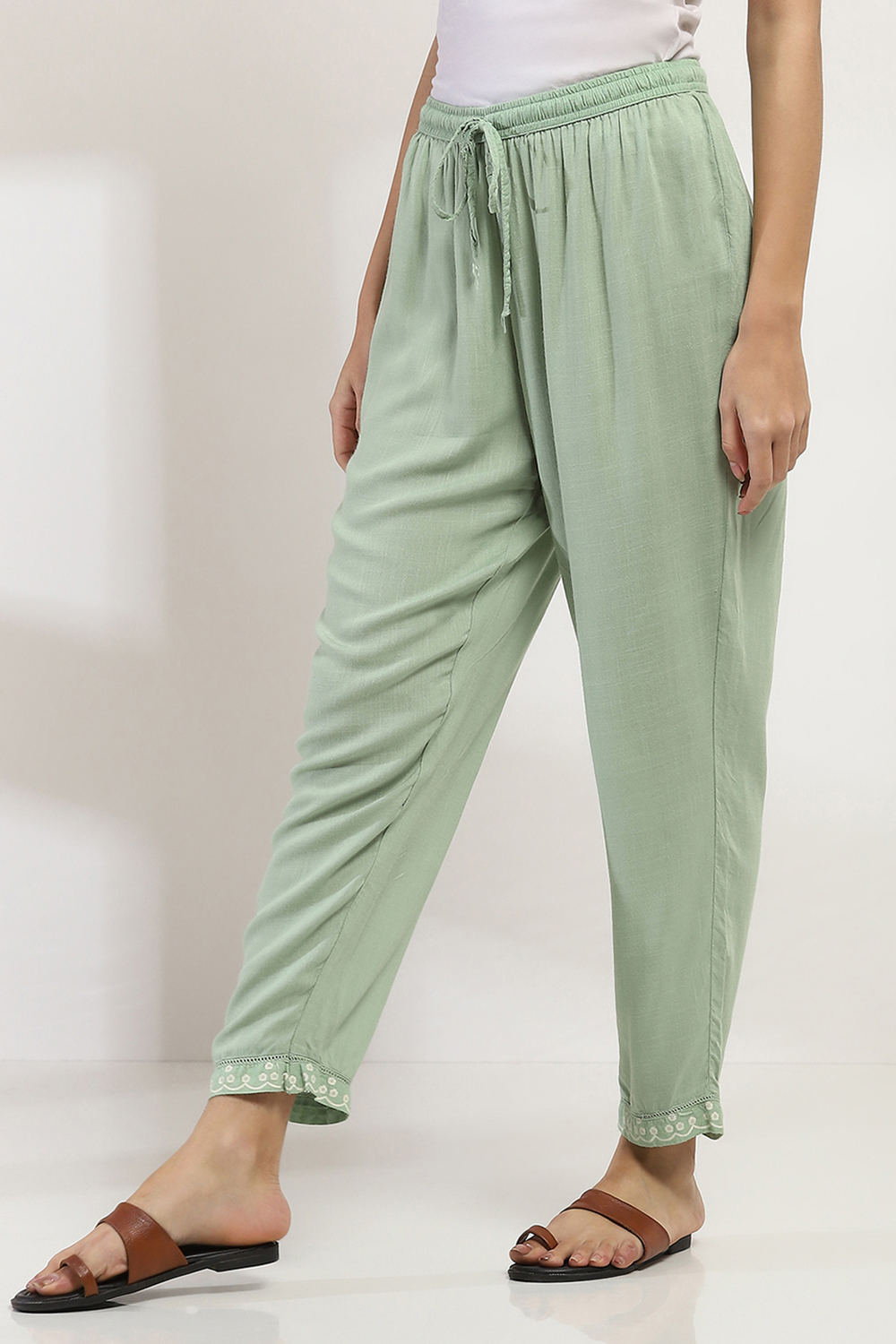 Sage Green Viscose Rayon Pants image number 2