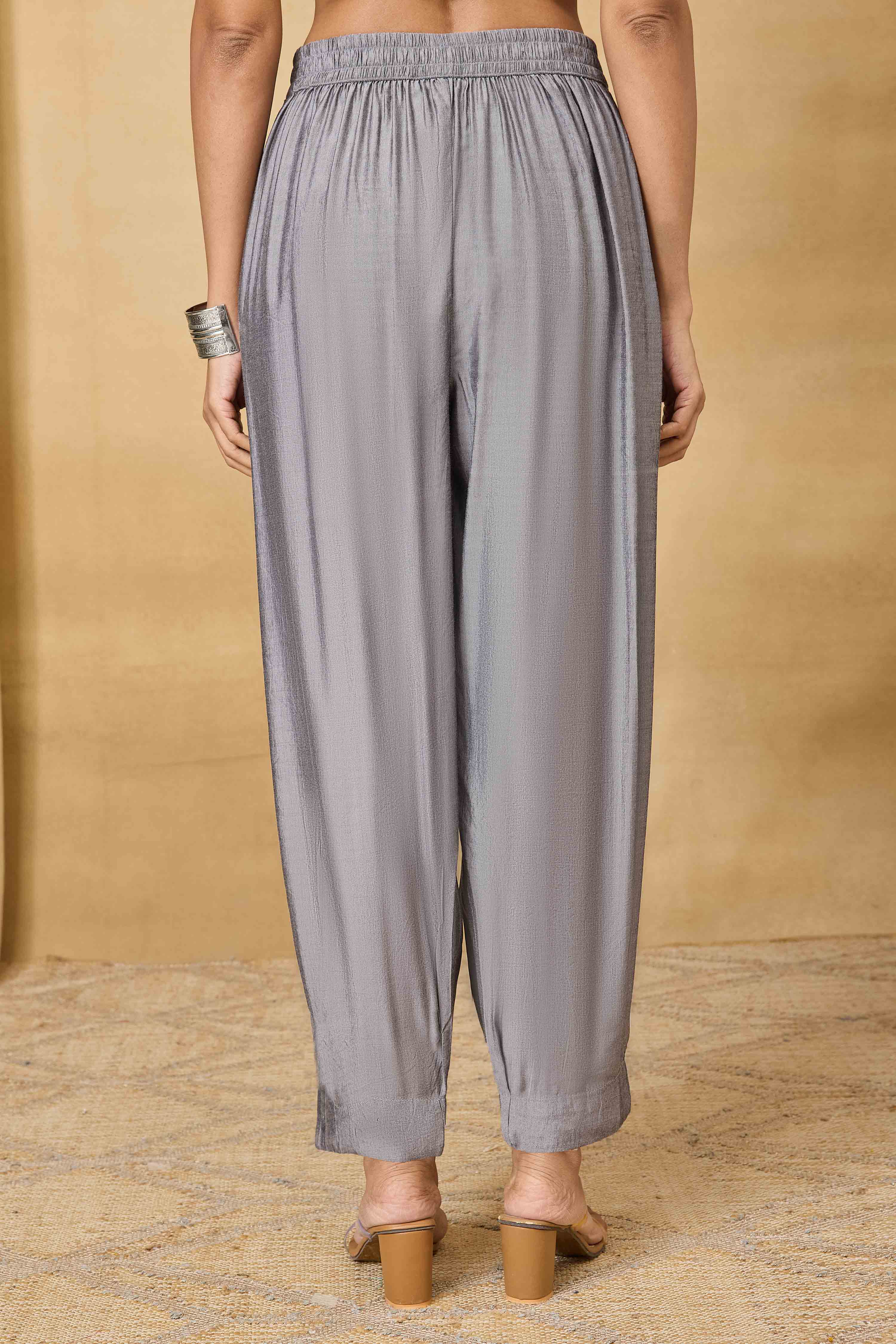 Silver Viscose Blend Straight Pants image number 3