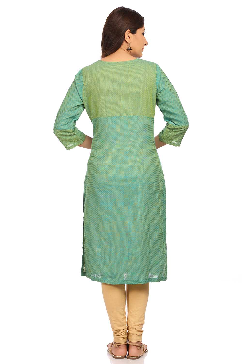 Mint Green Straight Poly Cotton Kurta image number 3