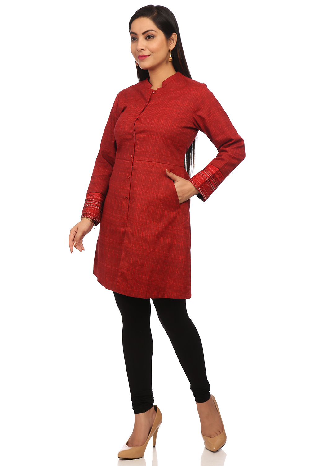 Rust Straight Cotton Linen Kurta image number 2
