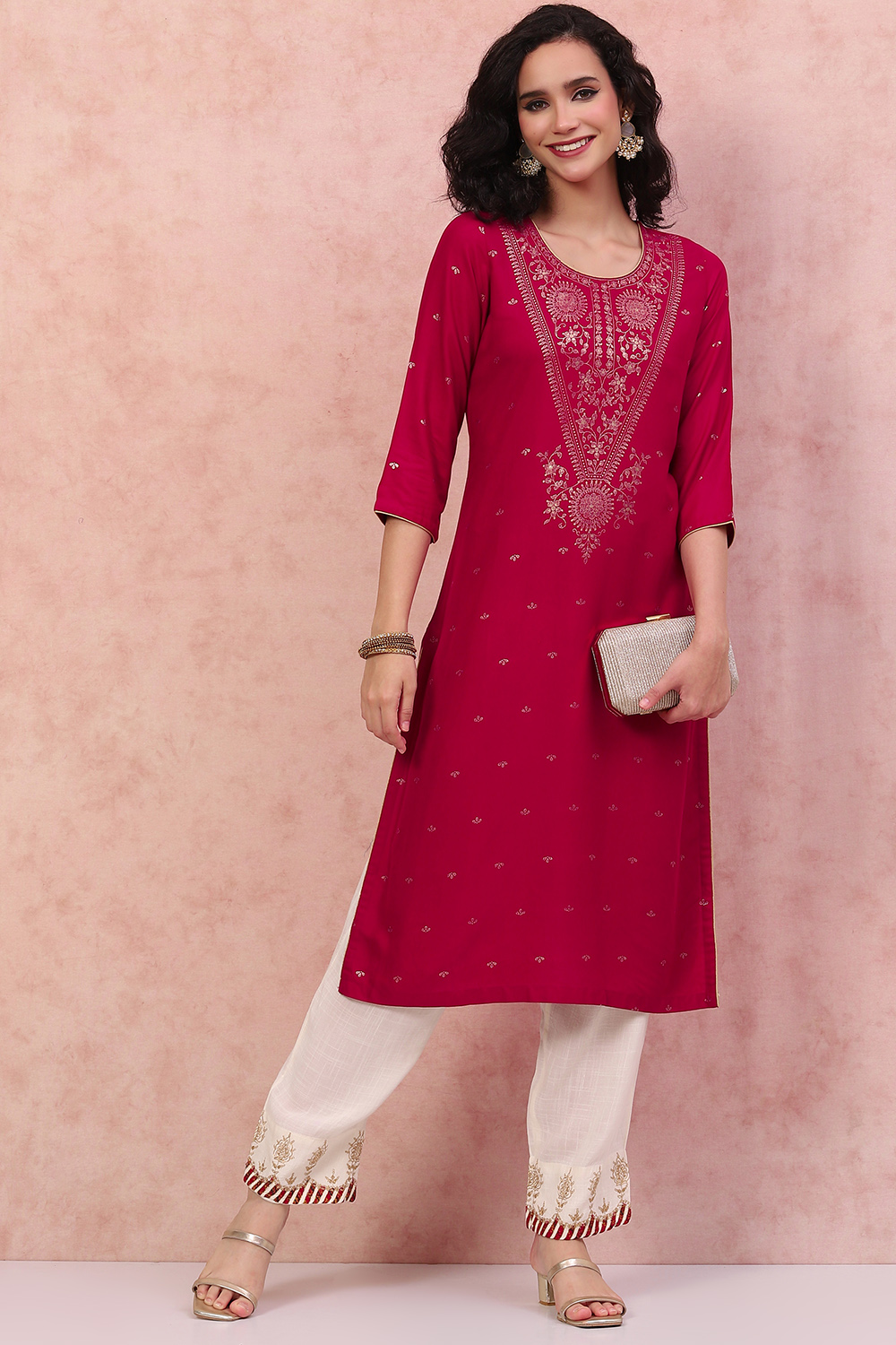 Fuchsia LIVA Straight Kurta image number 4
