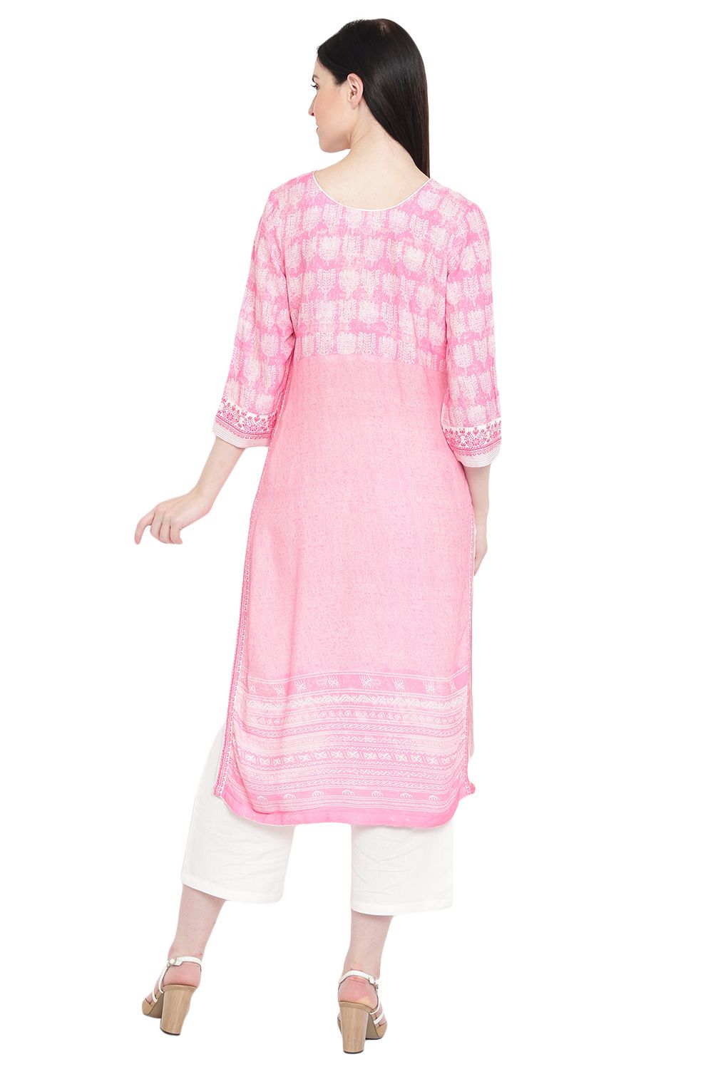 Pink Viscose Straight Kurta image number 1