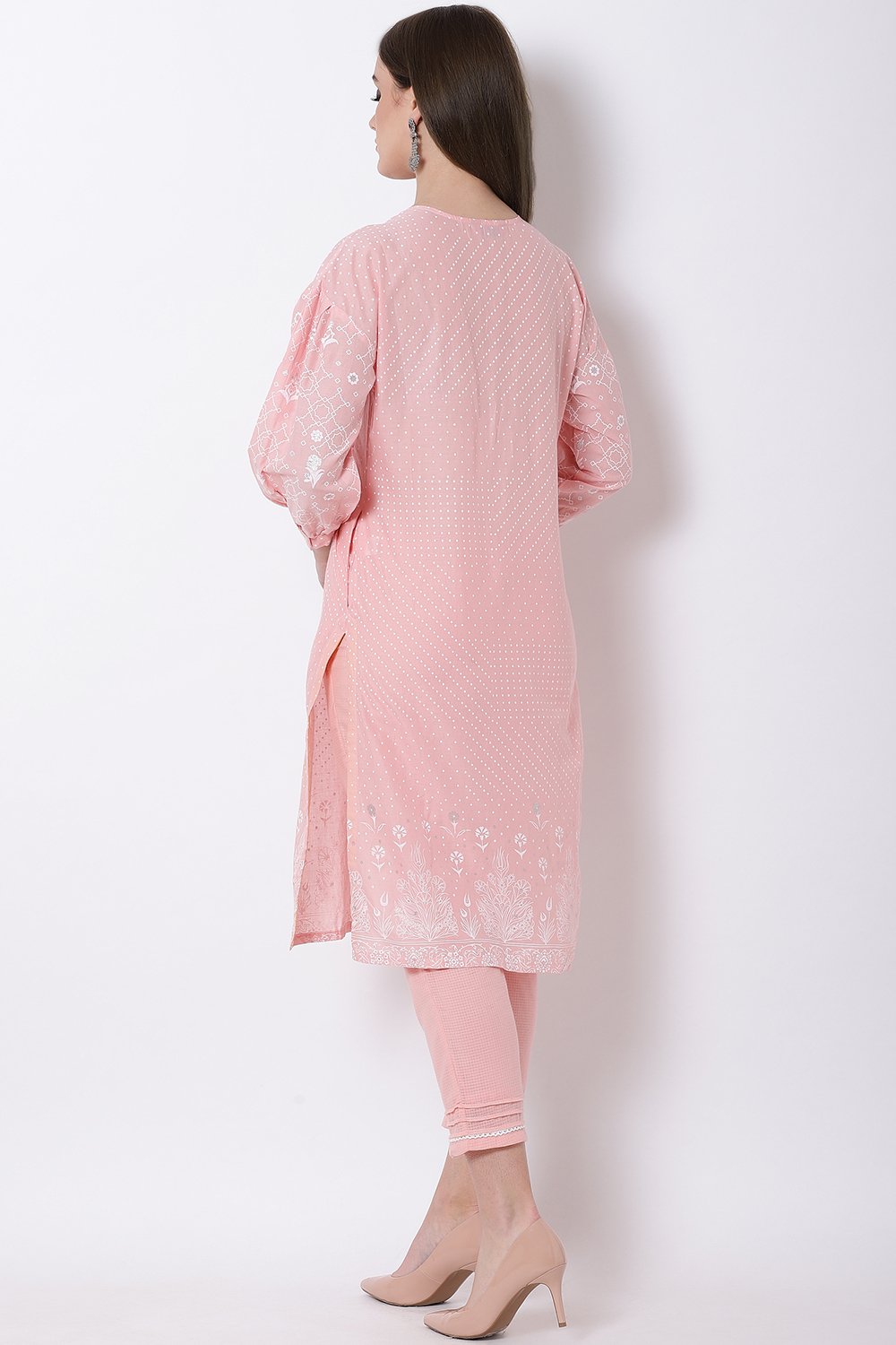 Peach Cotton Straight Kurta image number 5