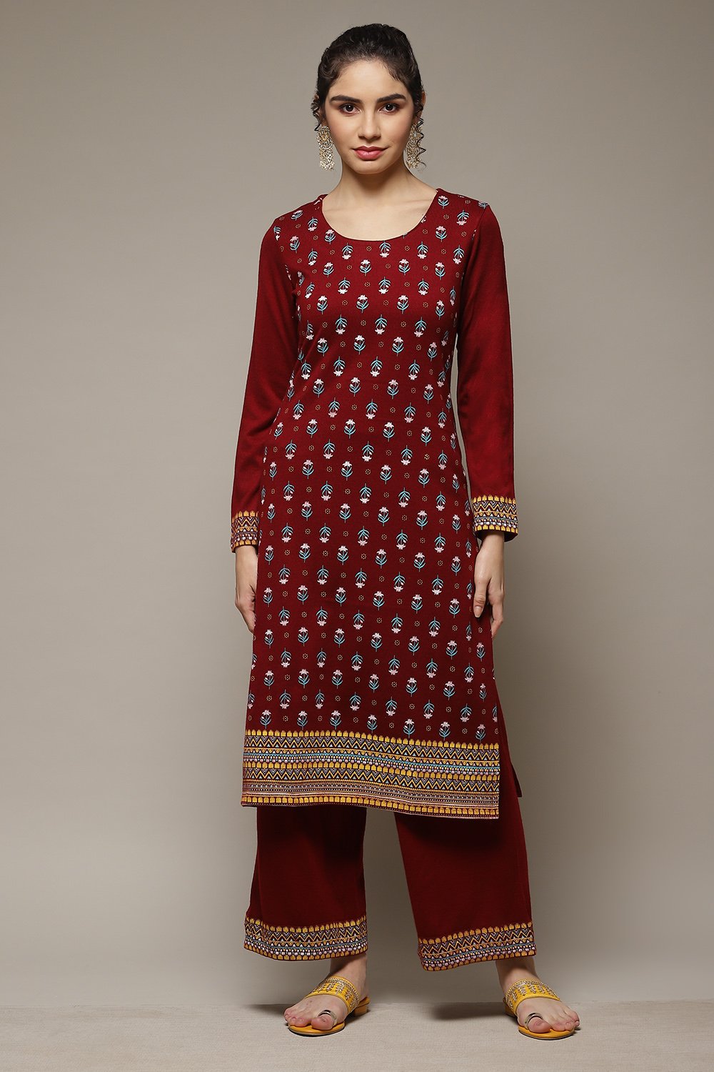 Maroon Acrylic Kurta image number 1