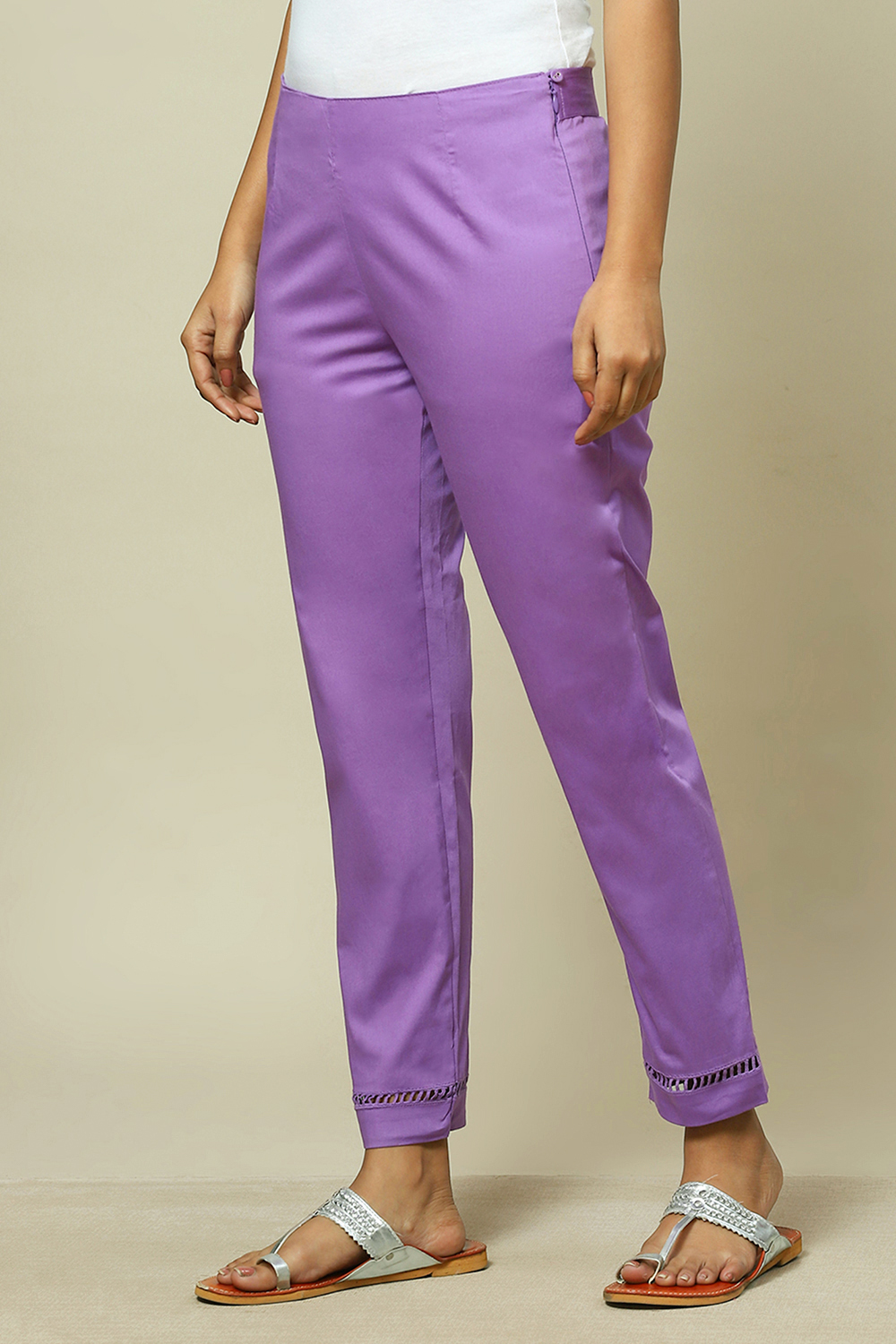 Pink Cotton Blend Slim Pant image number 2