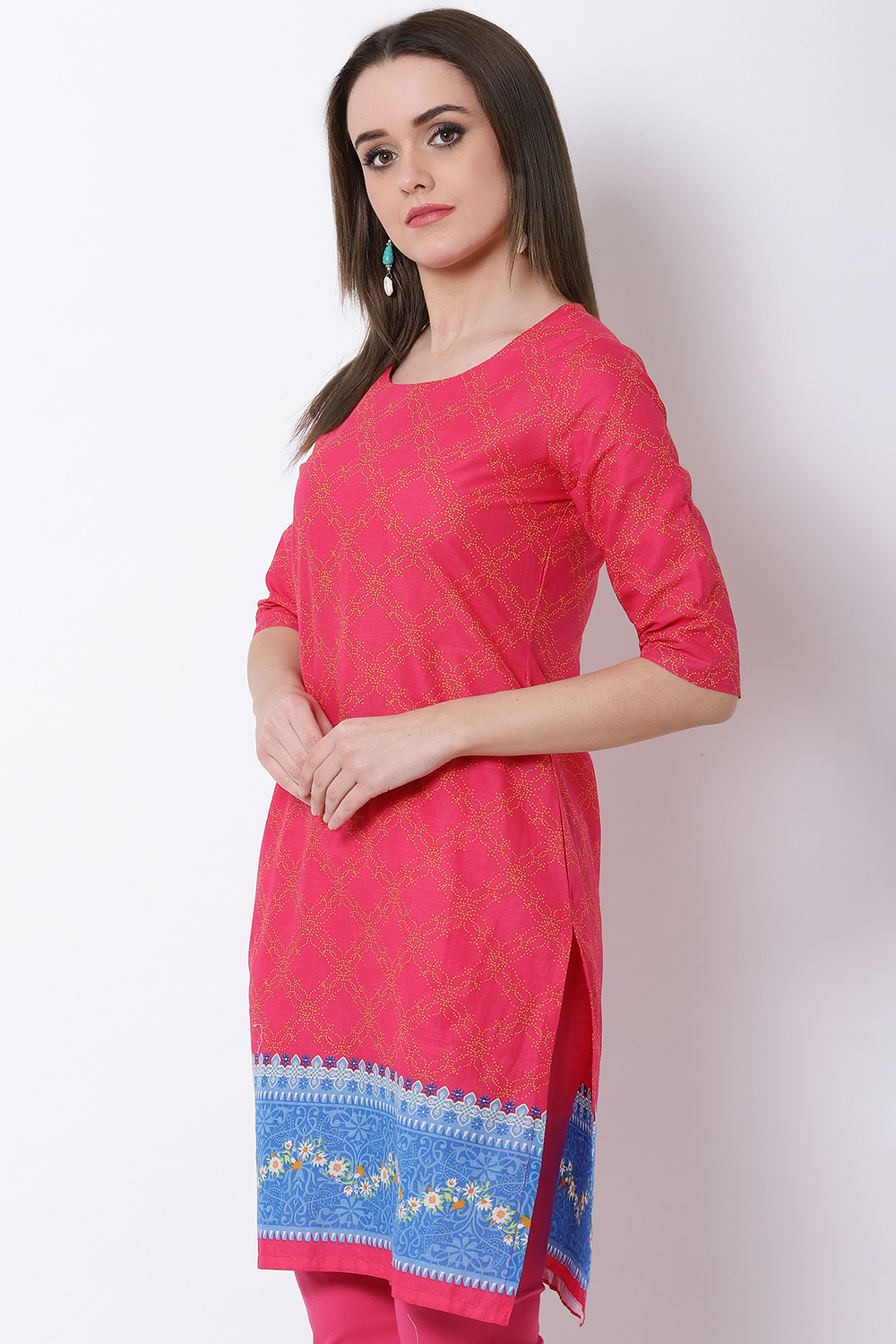 Pink Cotton Straight Kurta image number 2