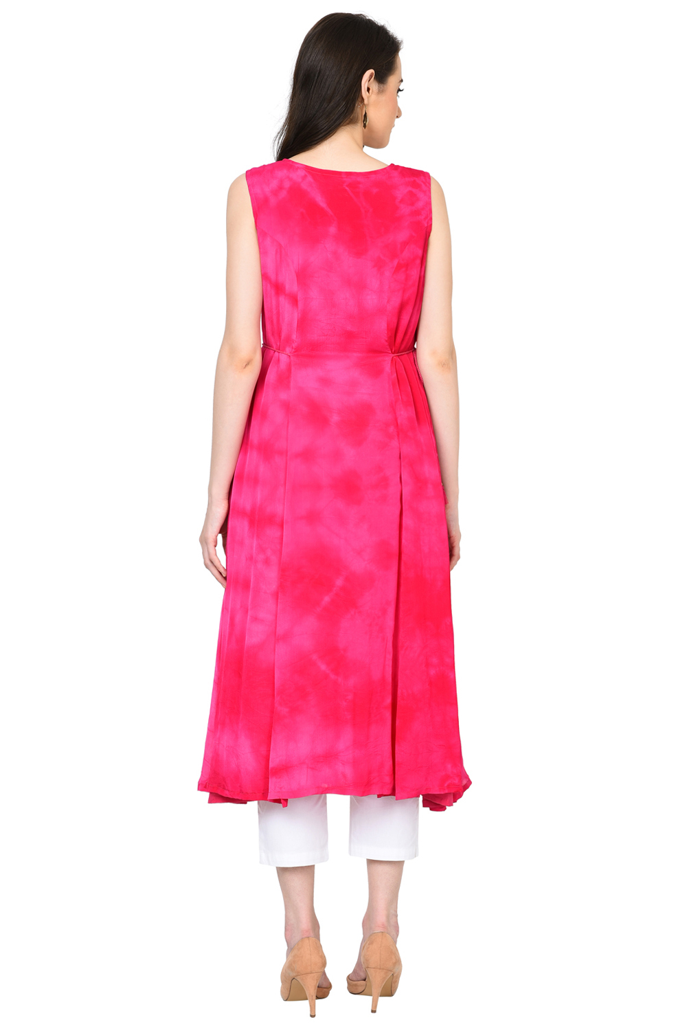 Pink Flared Viscose Kurta image number 4
