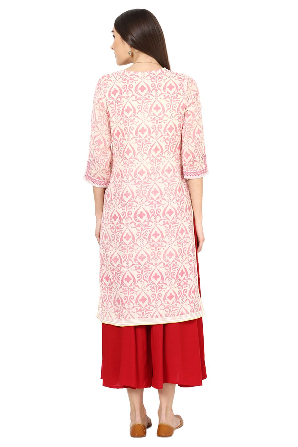 Pink Straight Gauge Kurta image number 3