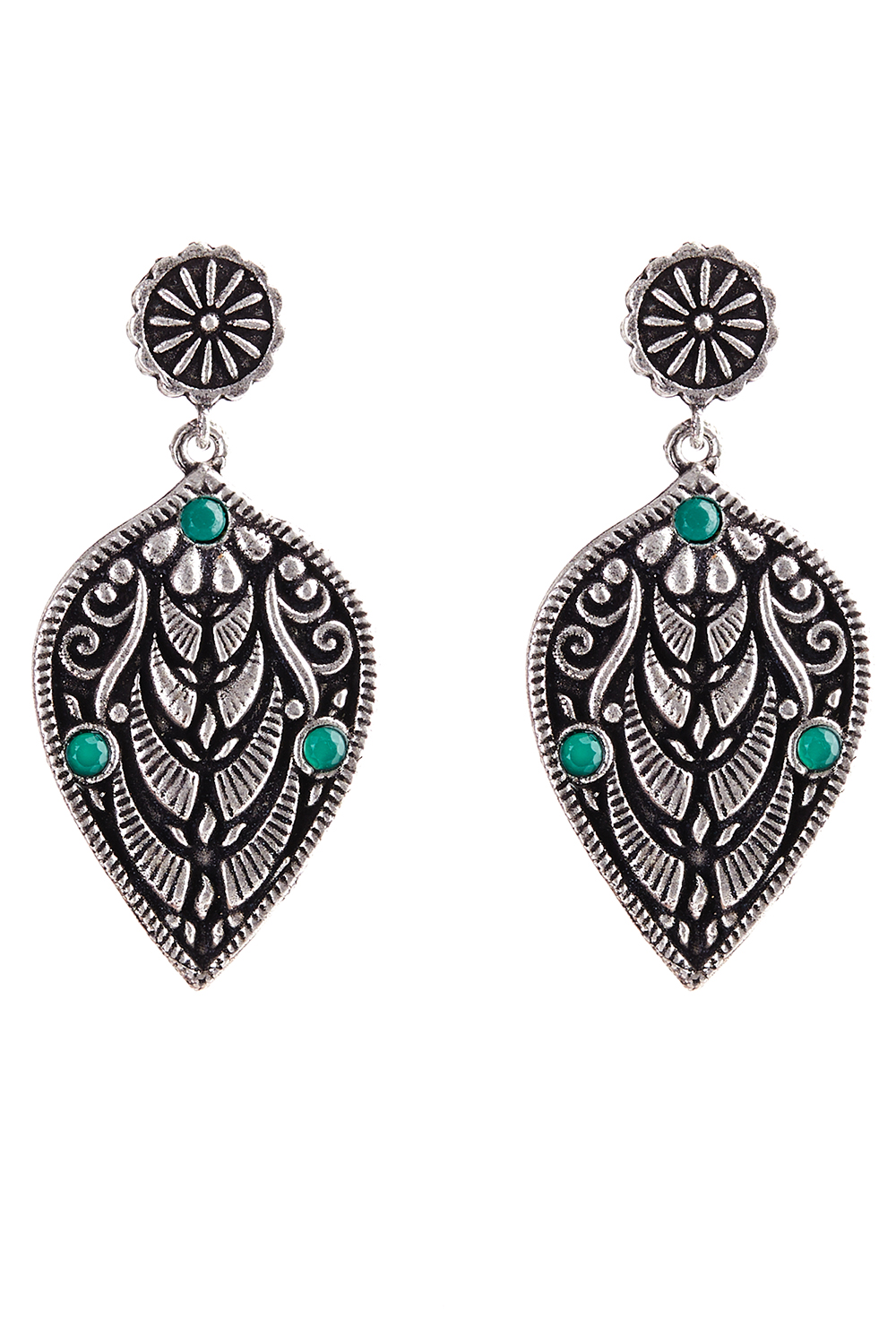 Green Metal Brass Earrings image number 2