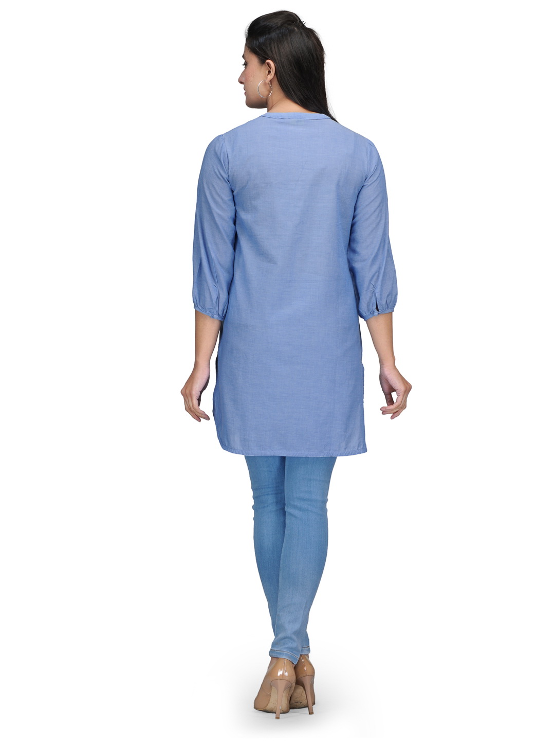 Blue Cotton Straight Kurti image number 3