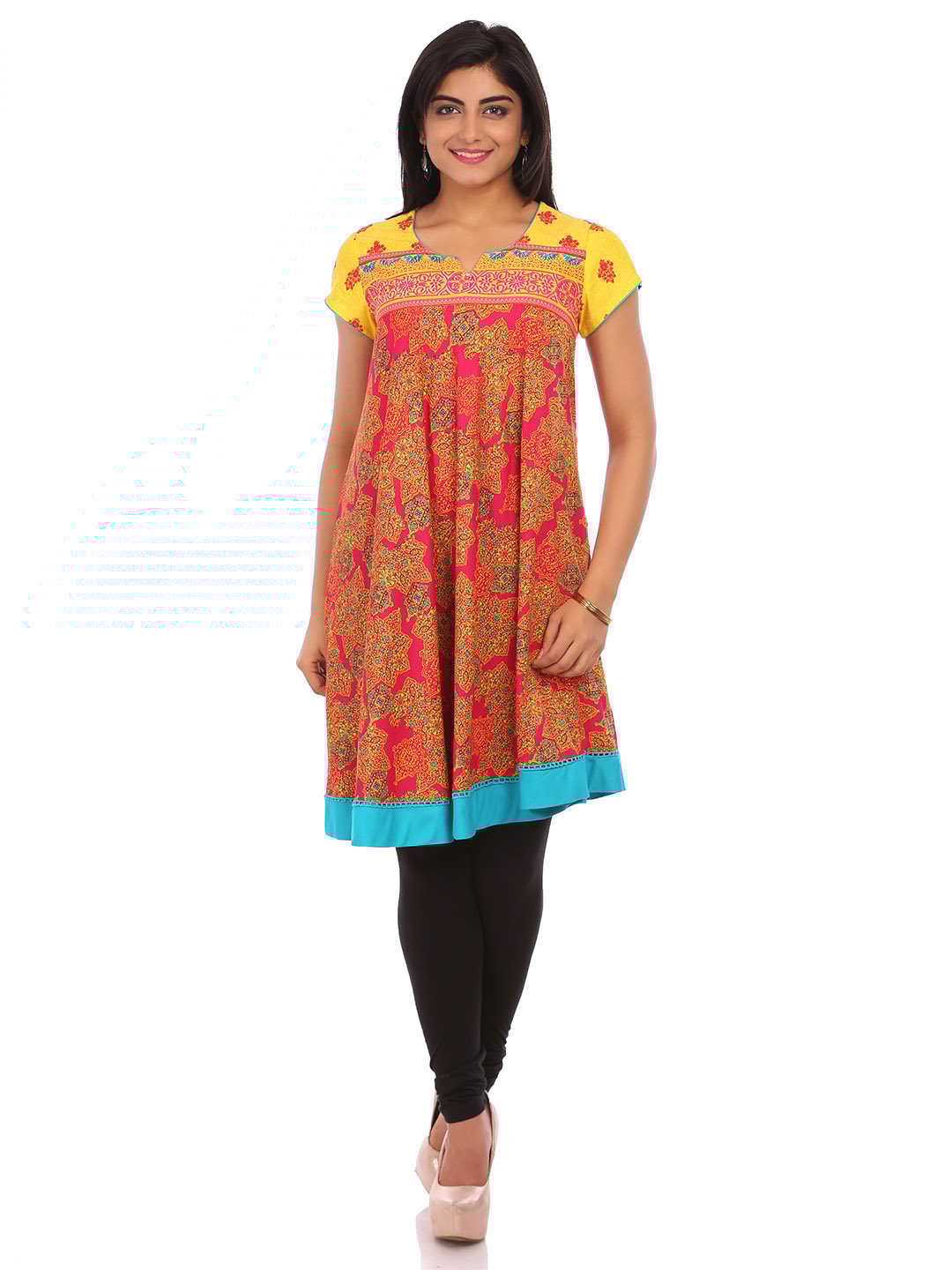 Yellow Cotton Flared Kurta image number 0