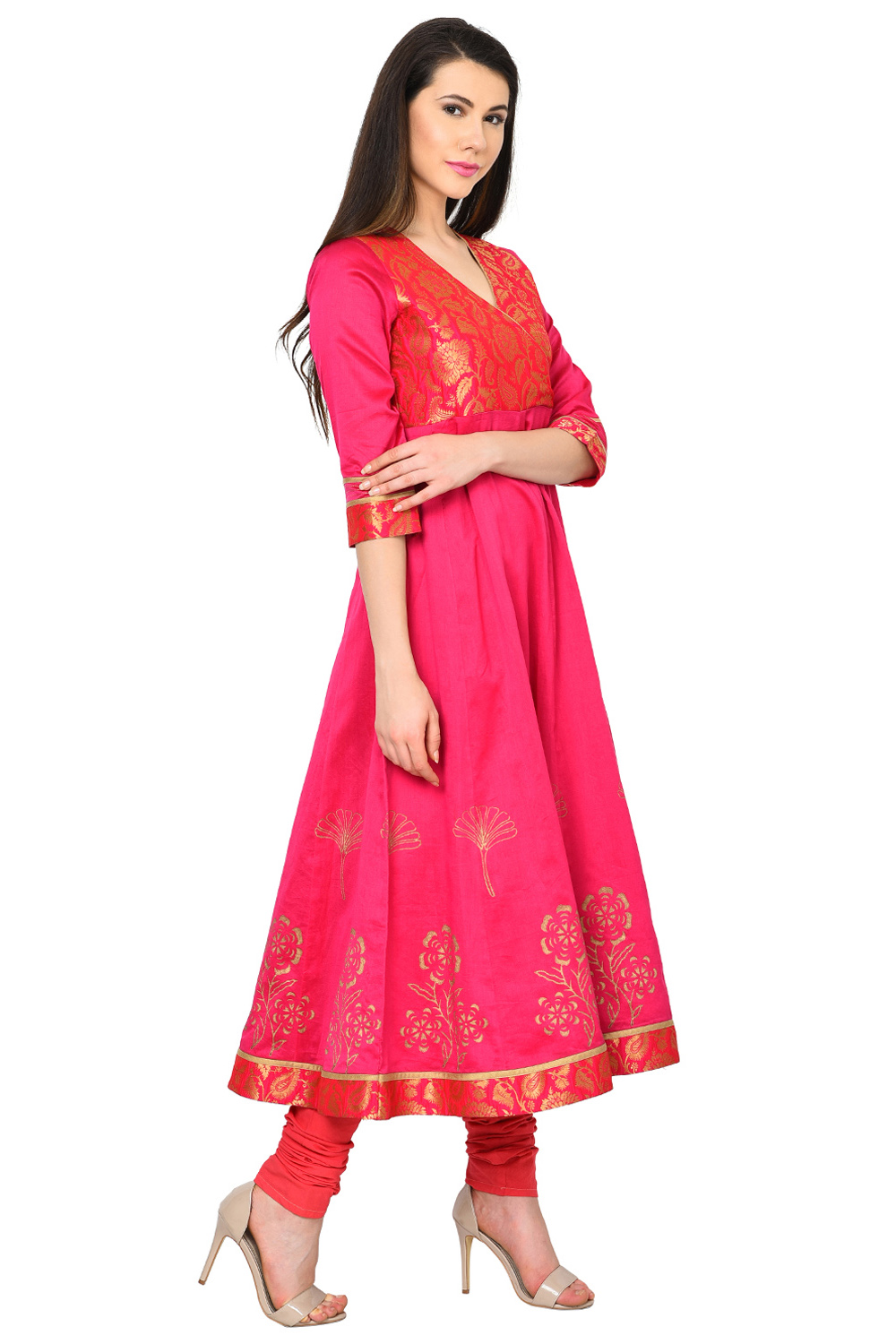 Pink Anarkali Polyester Kurta image number 3