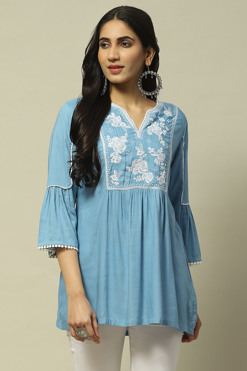 Ice Blue Rayon Slub Indie Top image number 5