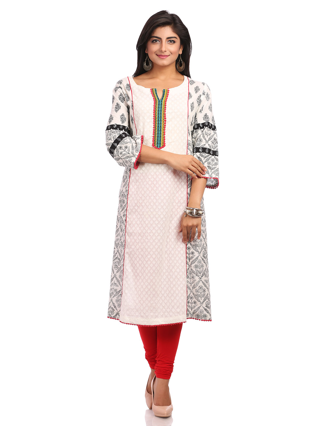 White Flared Cotton Kurta image number 0