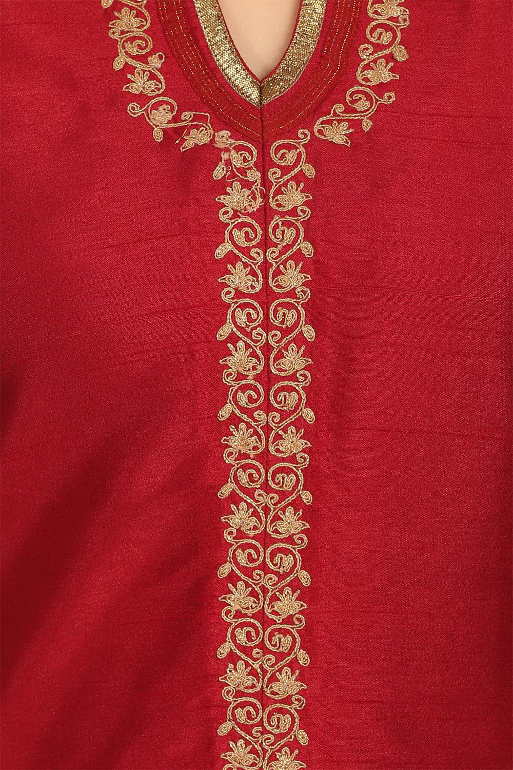 Maroon Straight Art Silk Kurta image number 4
