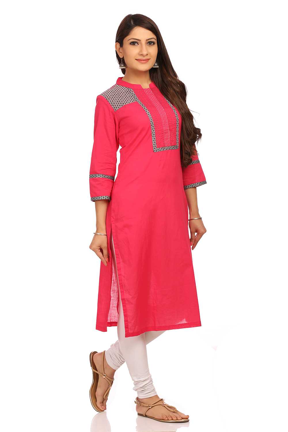 Pink Straight Cotton Kurta image number 1
