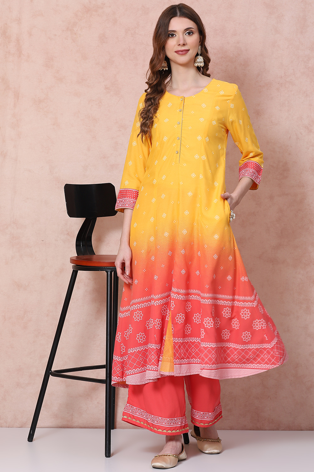 Yellow LIVA Kalidar Kurta image number 5