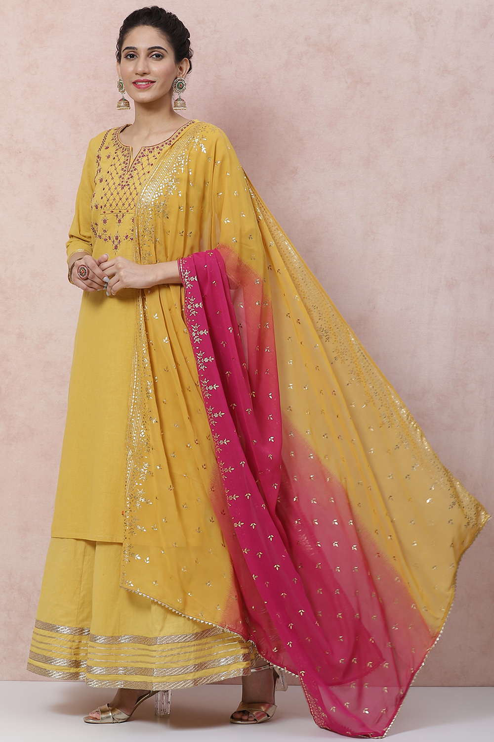 Mustard Cotton Straight Suit Set image number 2