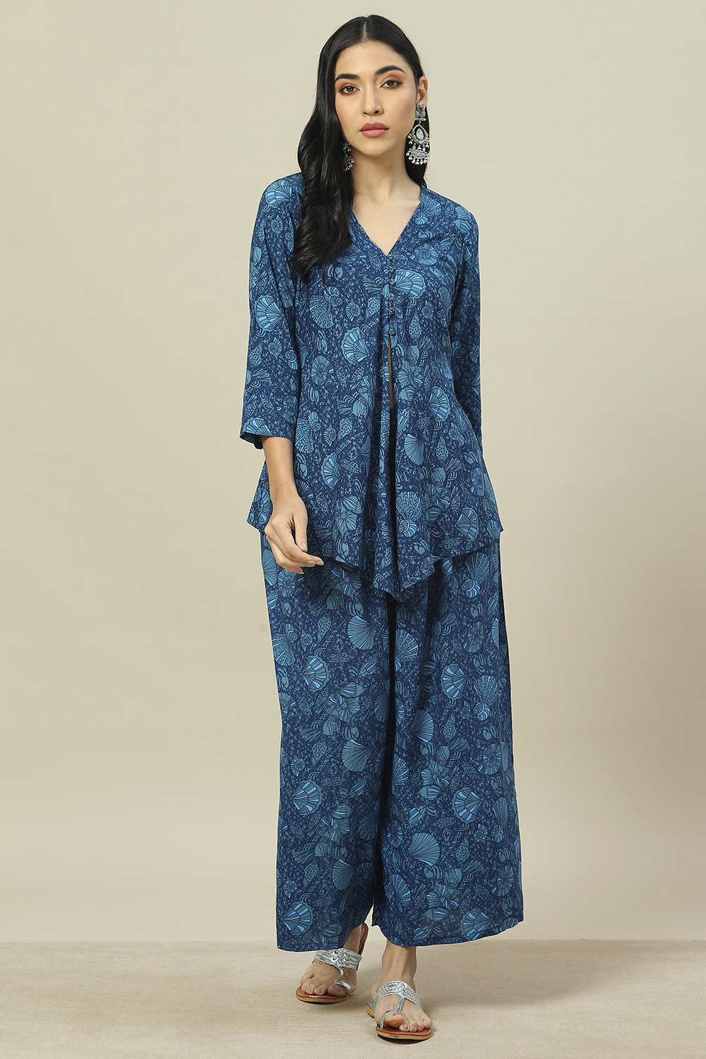 Indigo LIVA Woven Straight Kurta Suit Set image number 6