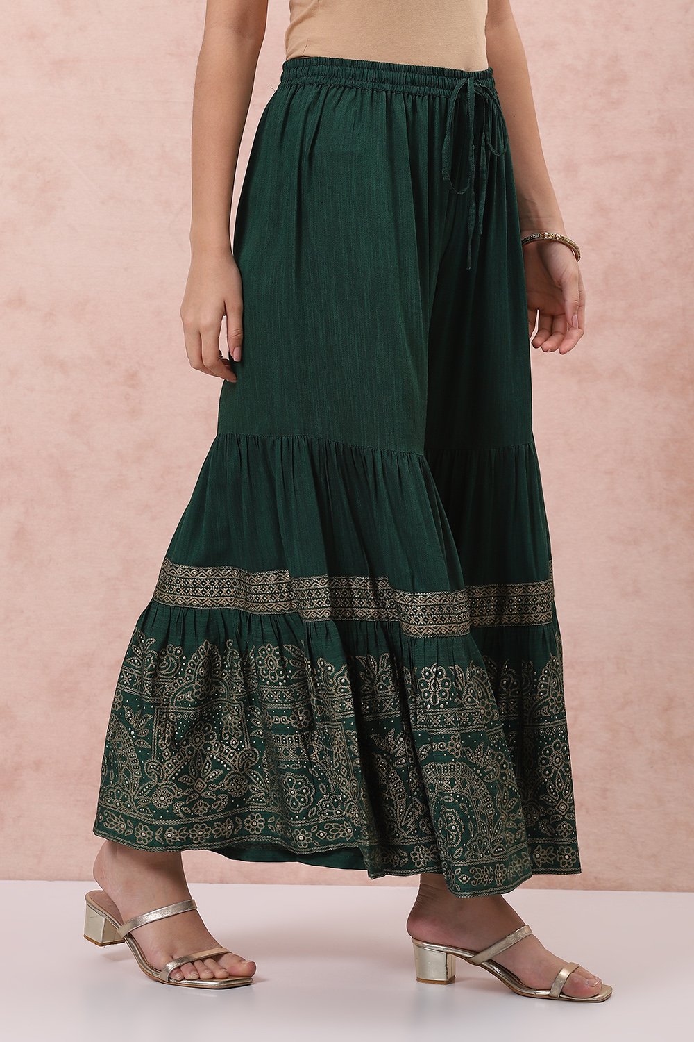 Green Art Silk Sharara Pants image number 2