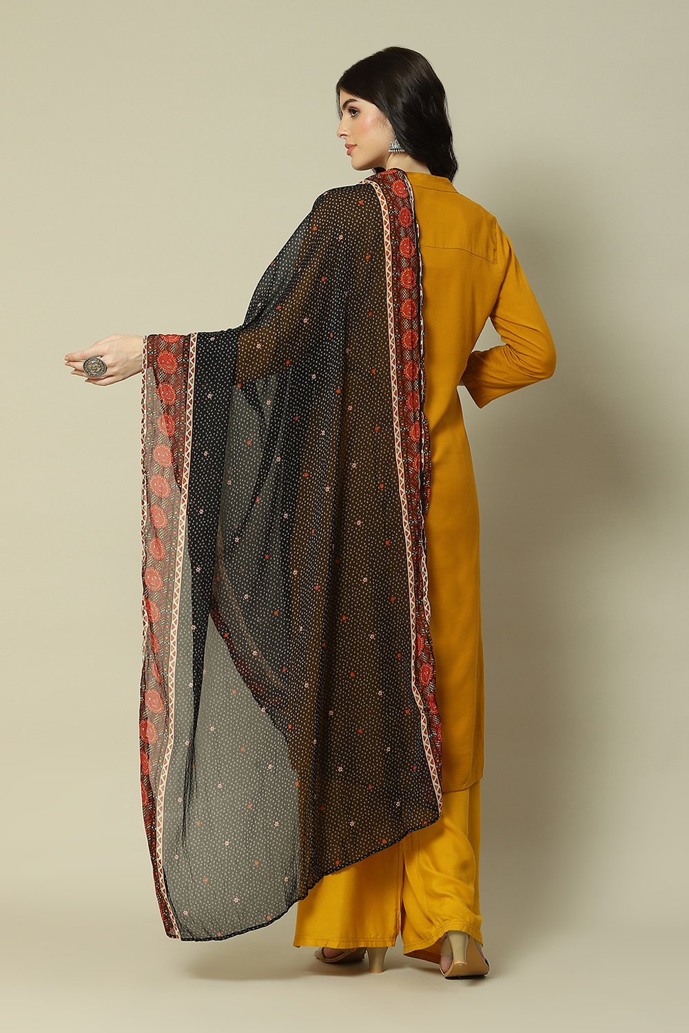 Black Polyester Printed Dupatta image number 2