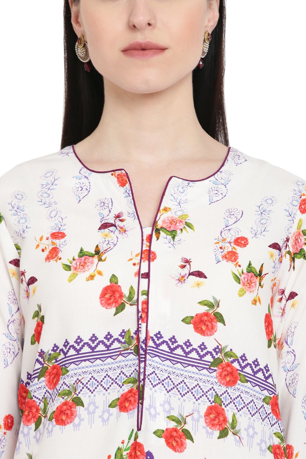 Off White Viscose Straight Kurta image number 1