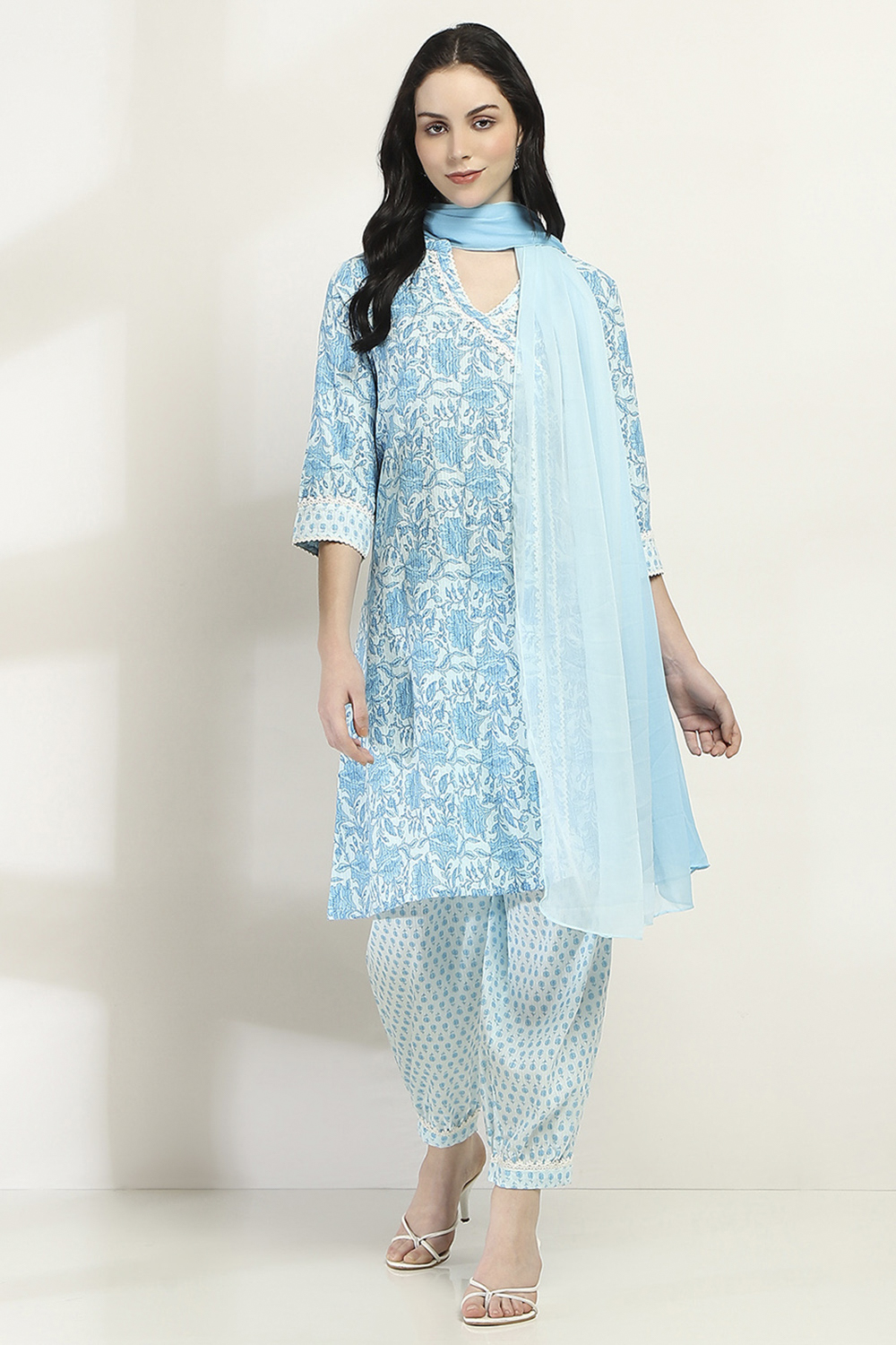 Blue Cotton Straight Set image number 6