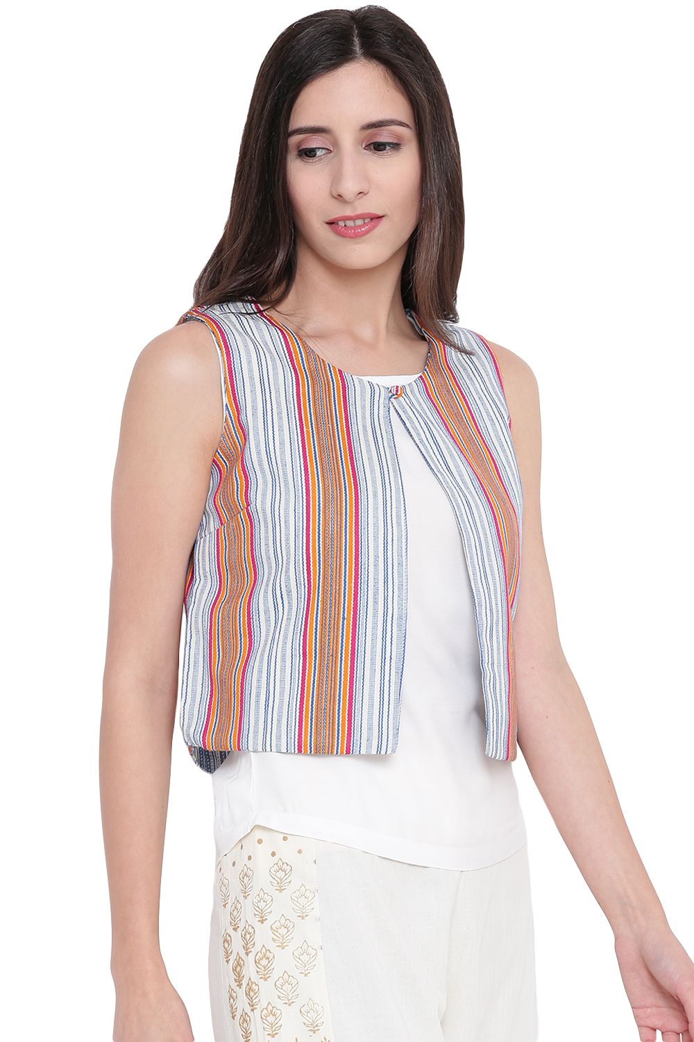 Ecru Cotton Reversible Koti Jacket image number 3