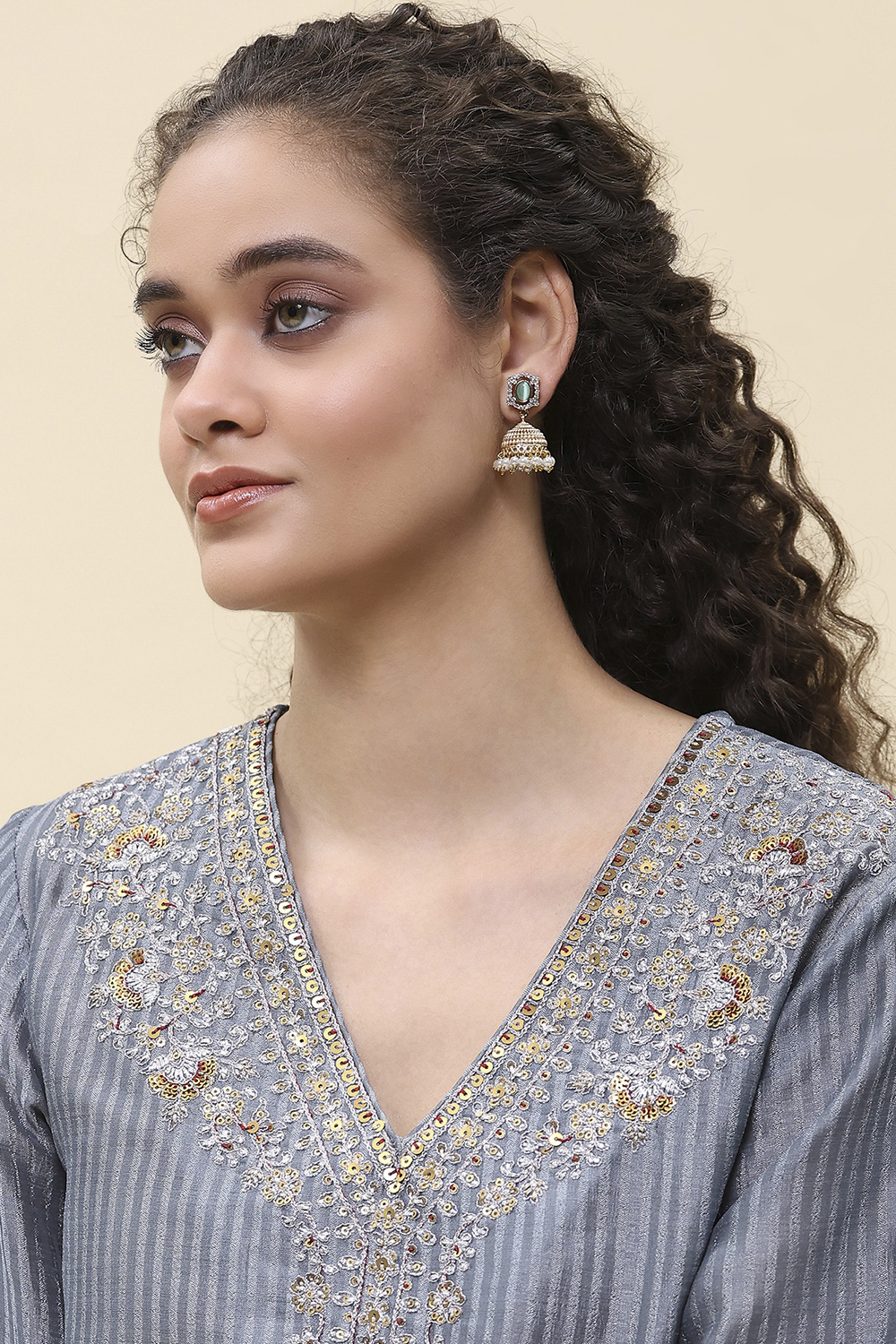 Green Brass Jhumka image number 3