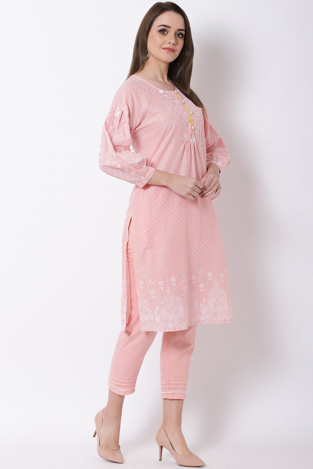 Peach Cotton Straight Kurta image number 3