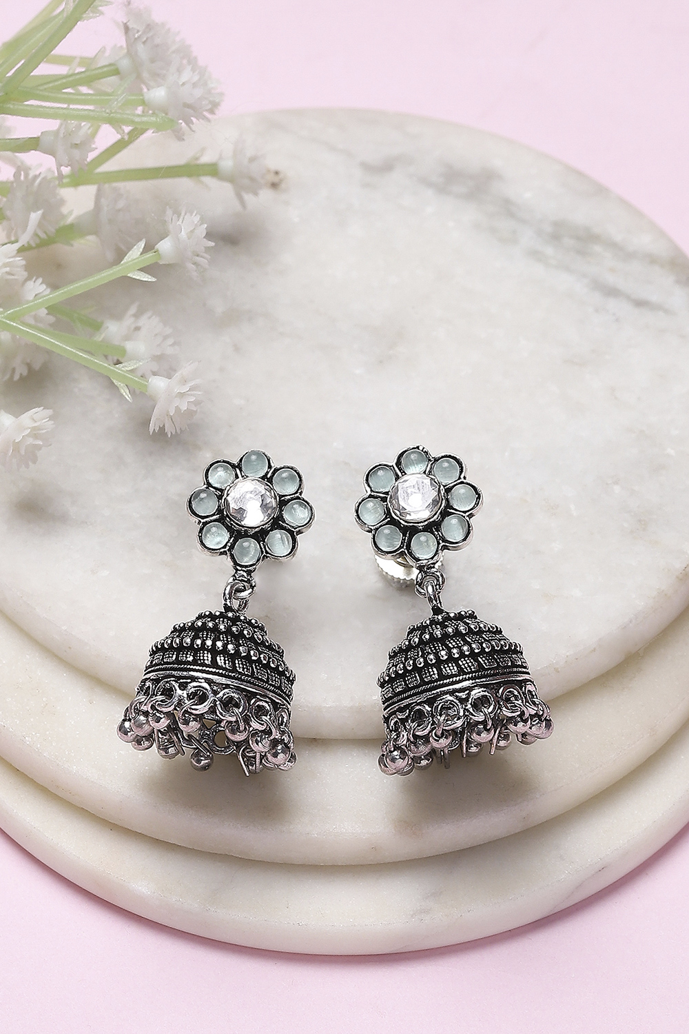 Green Brass Jhumka image number 0