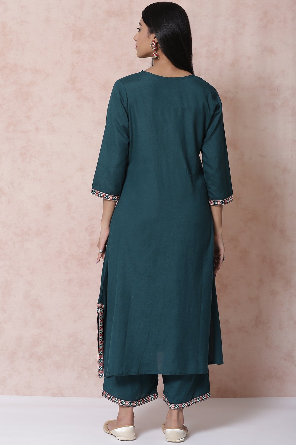 Bottle Green LIVA A Line Kurta image number 5