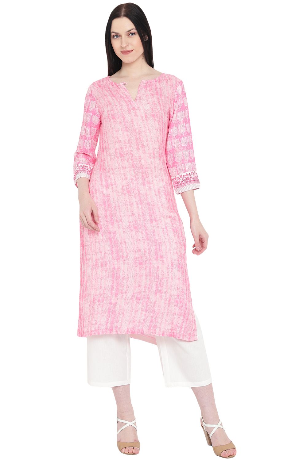 Pink Viscose Straight Kurta image number 0