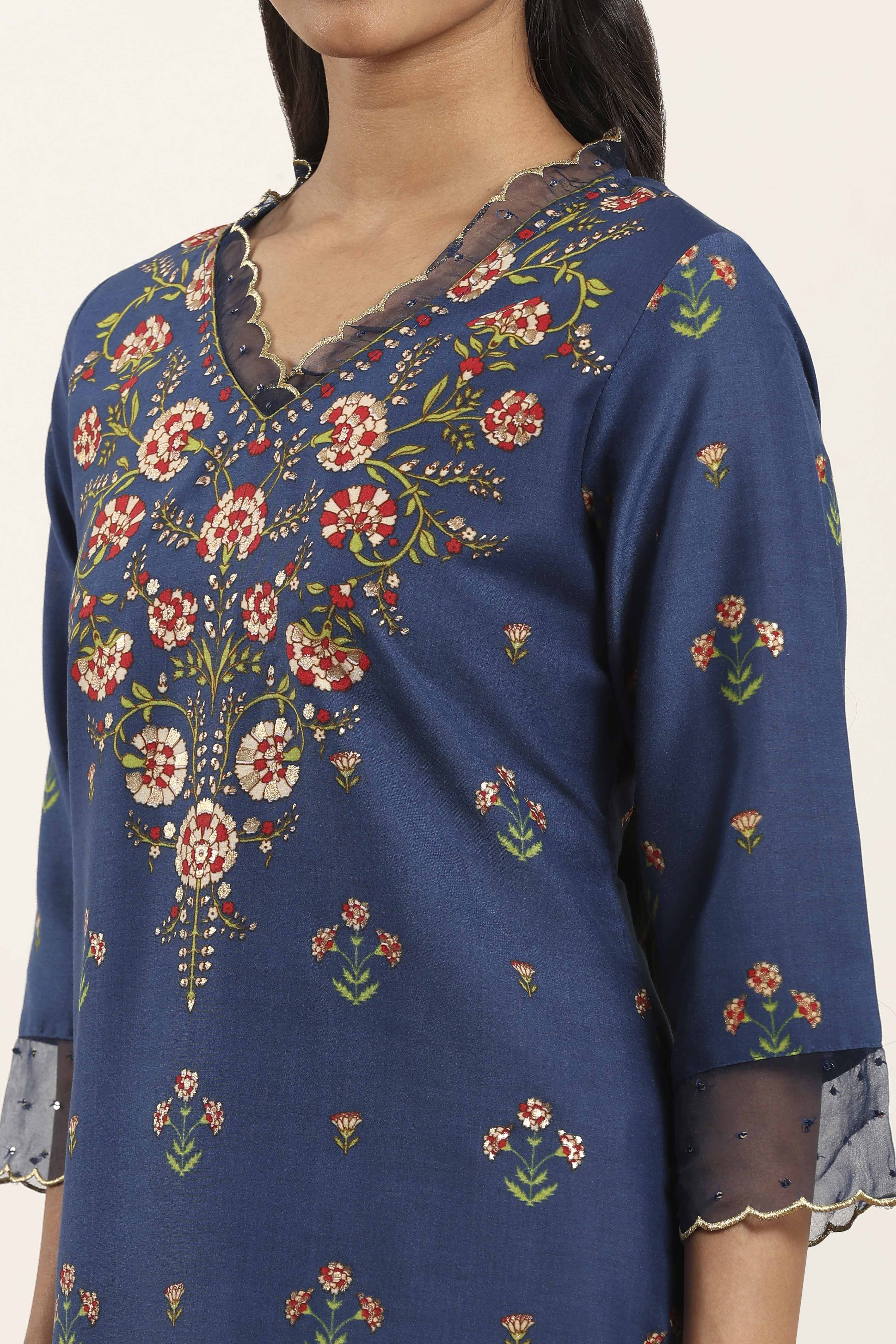 Blue Viscose Rayon Straight Kurta Pants Set image number 1