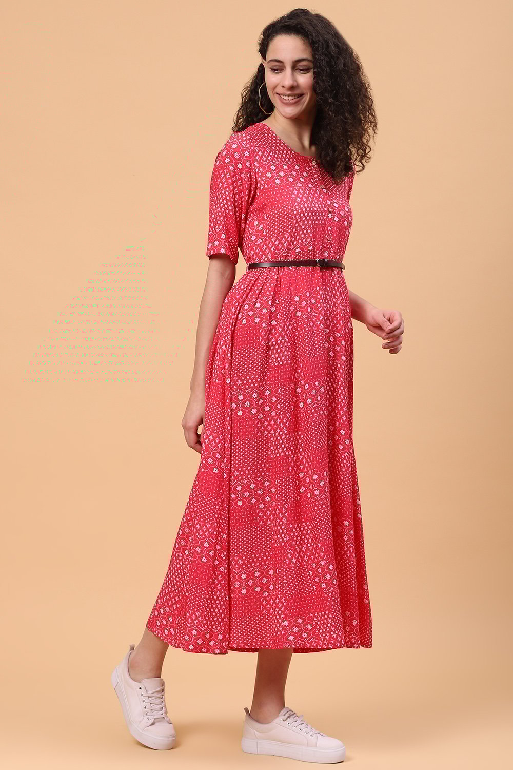 Red LIVA Flared Dress image number 3