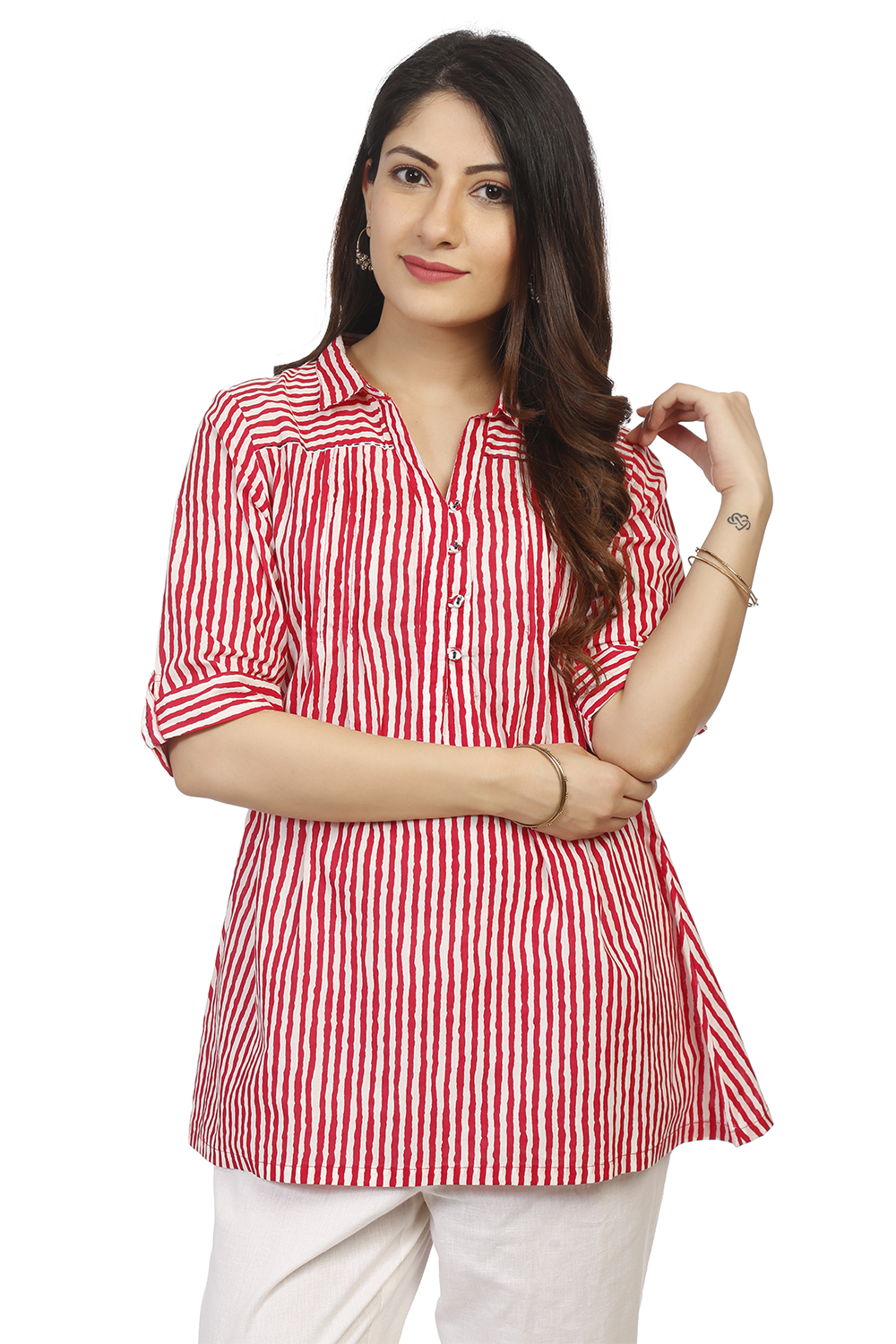 Red A Line Cotton Indie Top image number 0