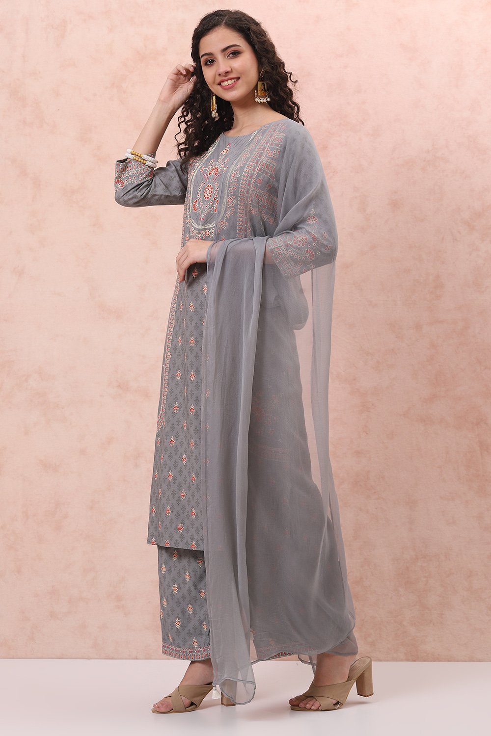Orange LIVA Straight Suit Set image number 5