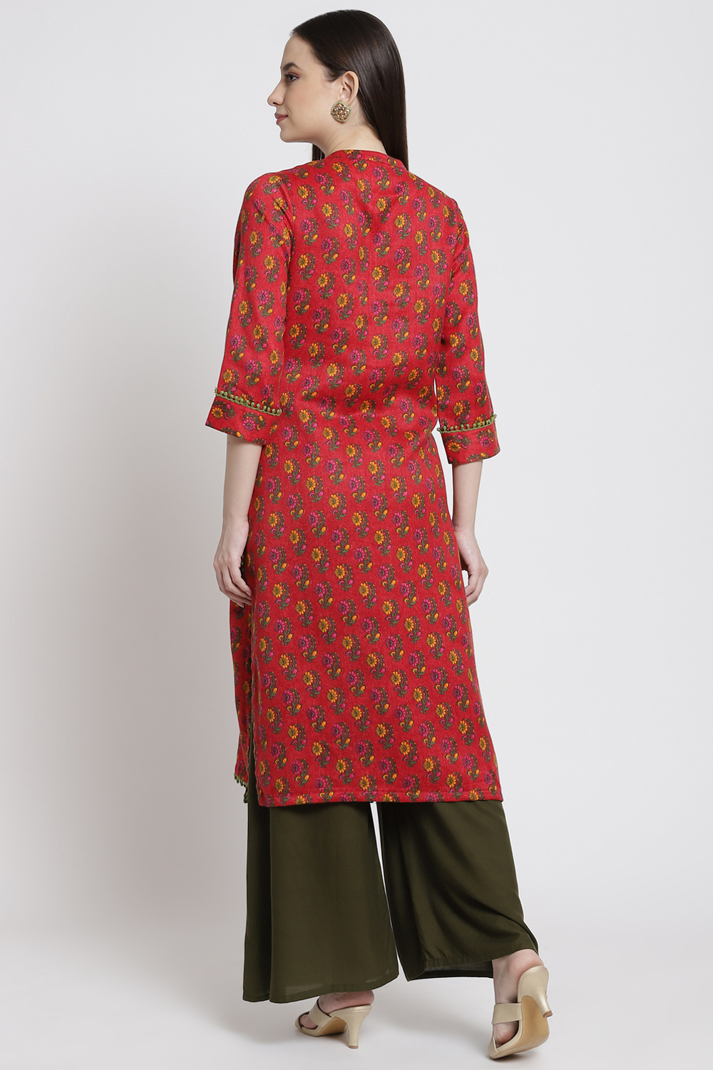 Red Poly Cotton Straight Kurta image number 4