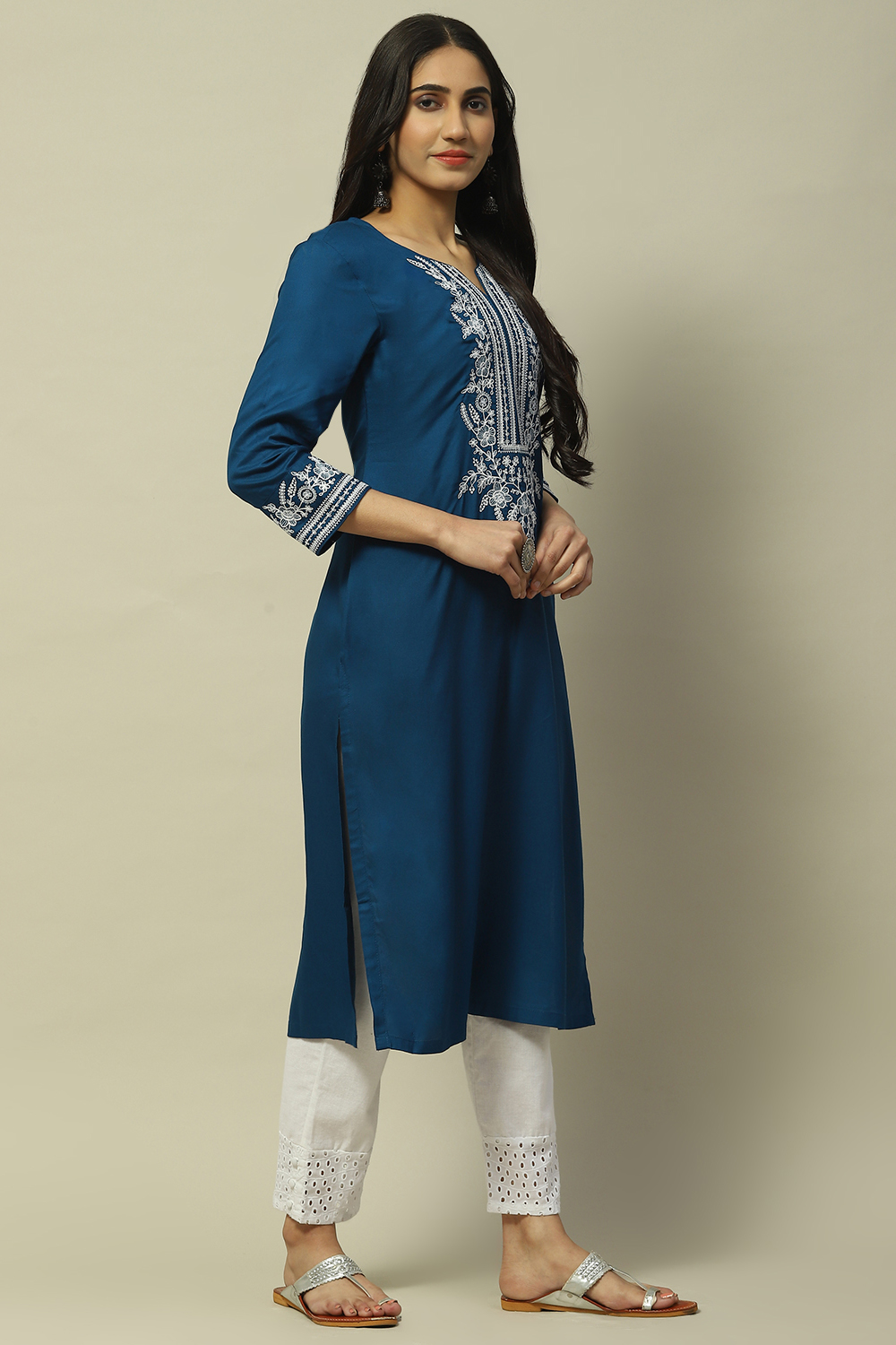 Indigo Rayon Staight Kurta image number 4