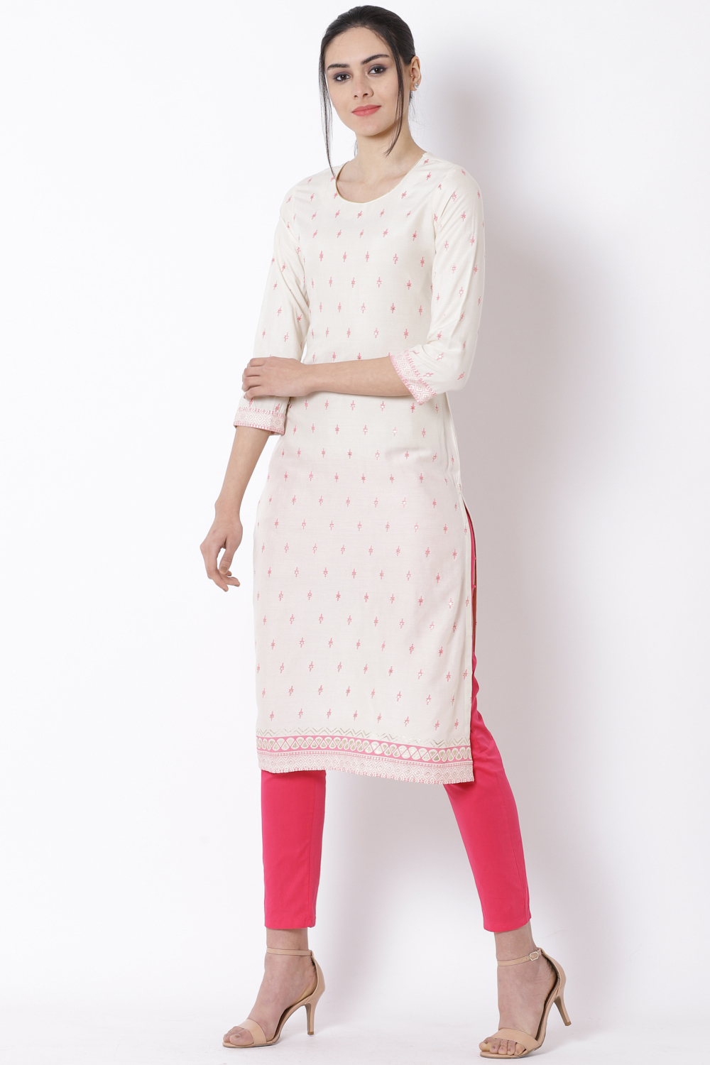 Off White Viscose Straight Kurta image number 2