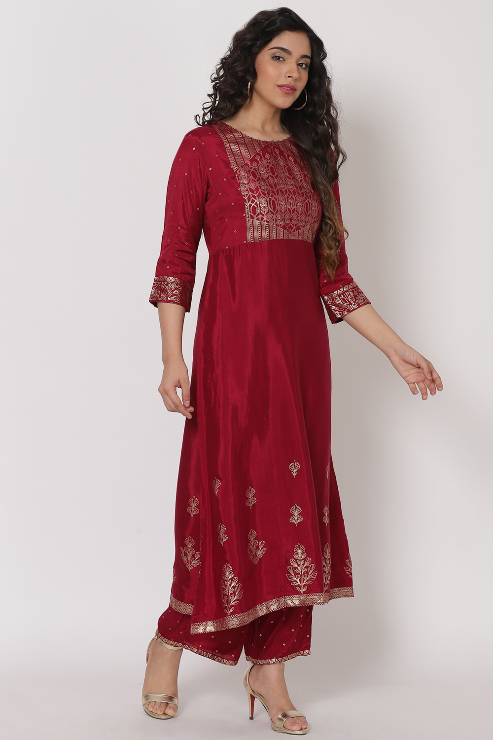 Wine Viscose Line Kurta image number 3