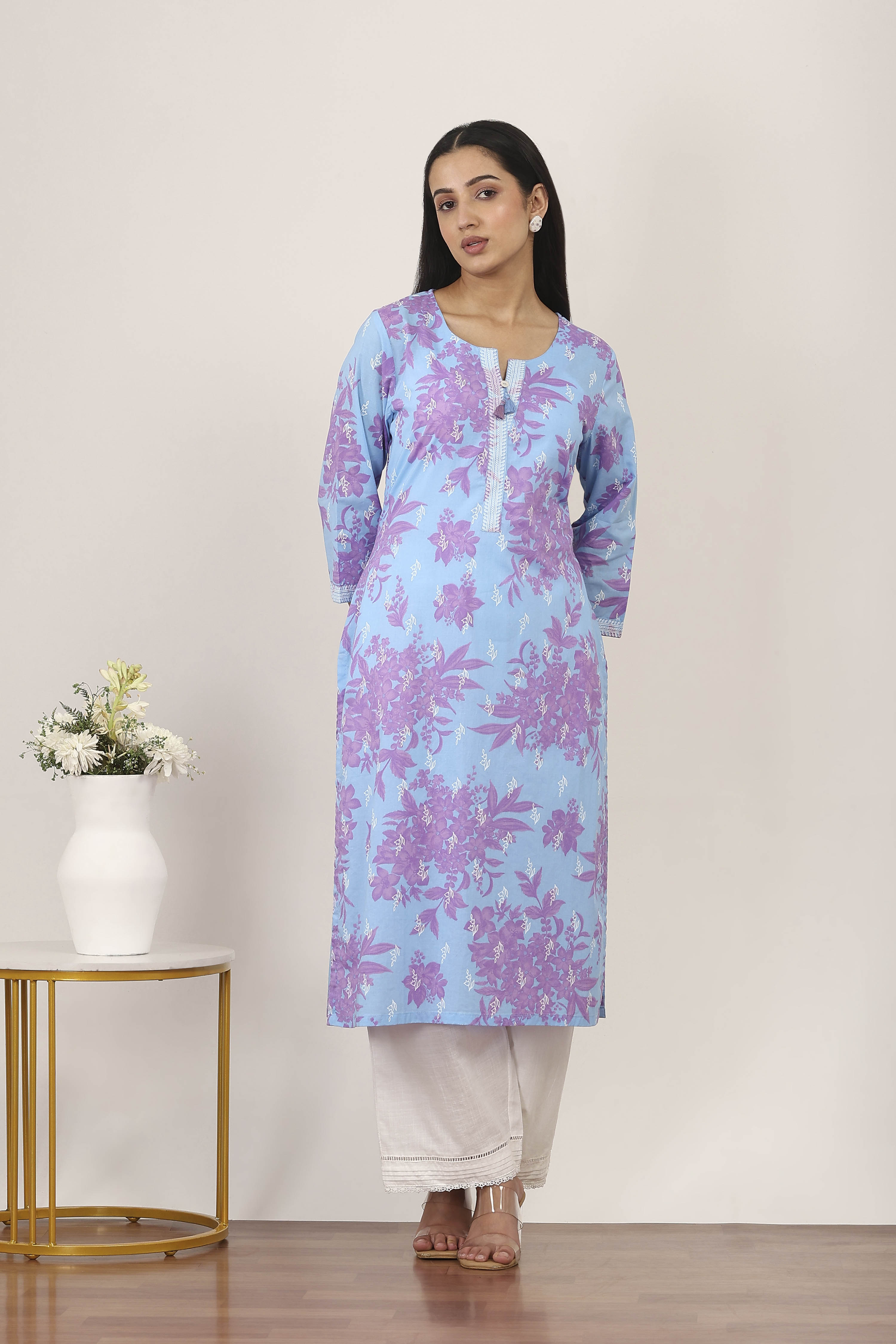 Blue Cotton Straight Kurtas image number 0