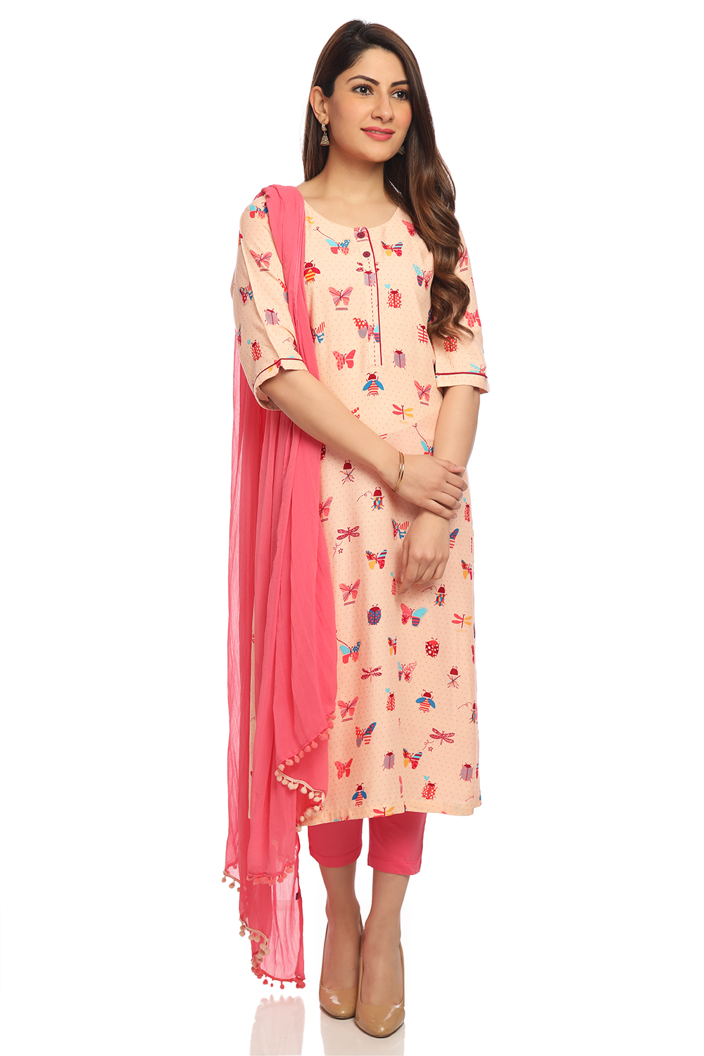 Peach Straight Viscose Kurta image number 3