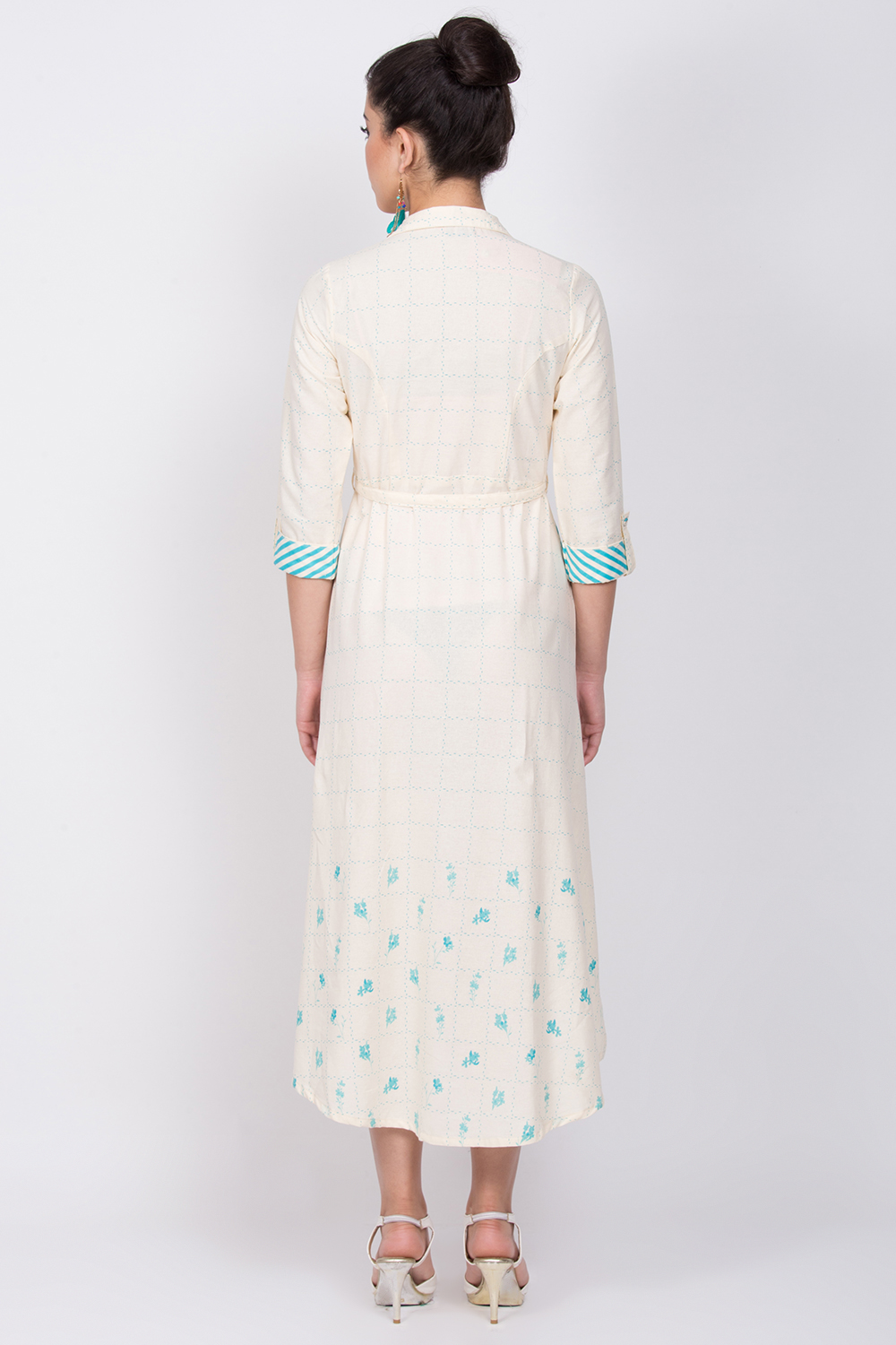 Turquoise Cotton A-Line Dress image number 4