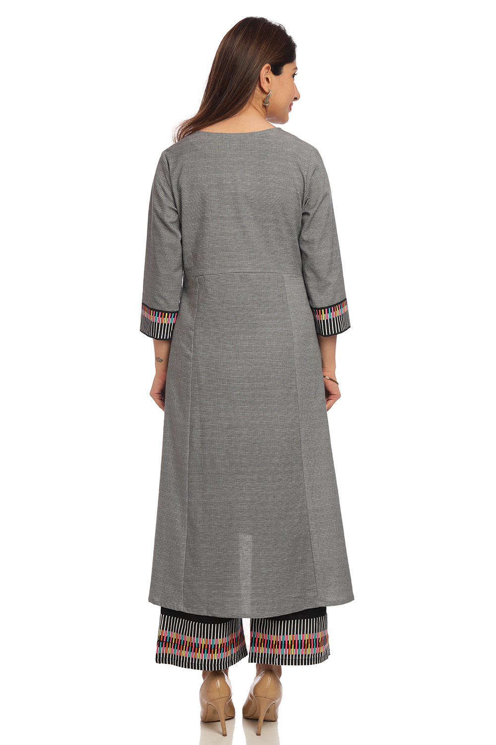Black Kalidar Cotton Kurta image number 4