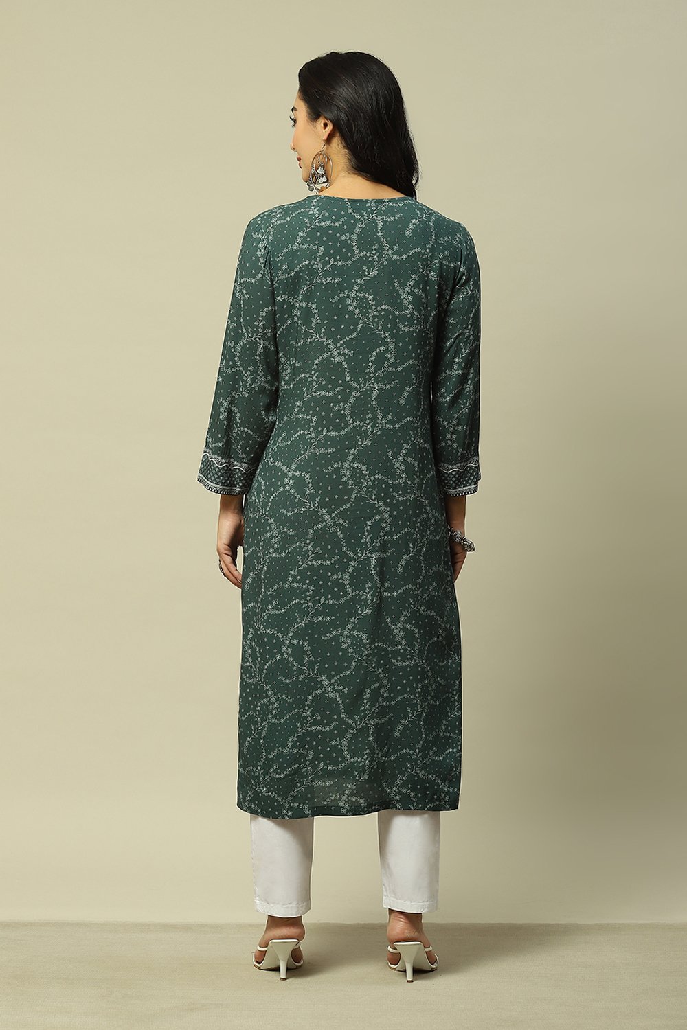 Aqua Blue LIVA Straight Printed Kurta image number 3