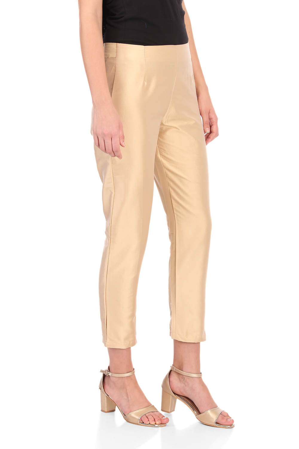 Gold Poly Cotton Slim Pants image number 2