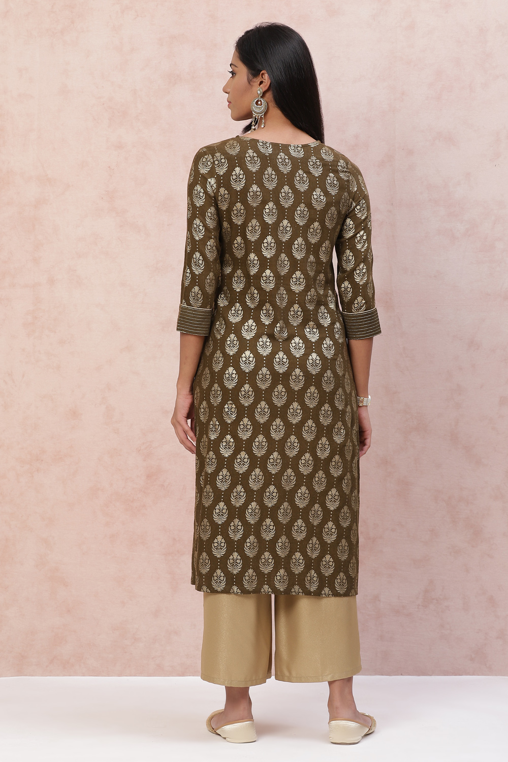 Olive Green Viscose Straight Kurta image number 5